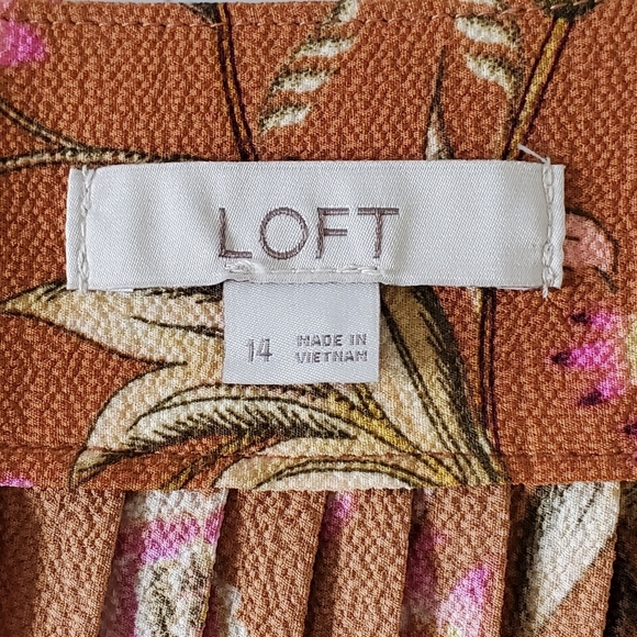 Loft Floral Pleated Midi Skirt Size 14 Contrast Color Print Flowy Spring Femme - Picture 10 of 12